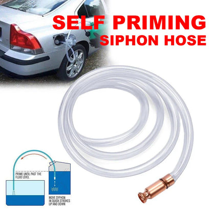 Self Suction Oil Pump with Copper Filler Pipe - Manual Siphon Connector for Gasoline, Fuel, Water, and Oil