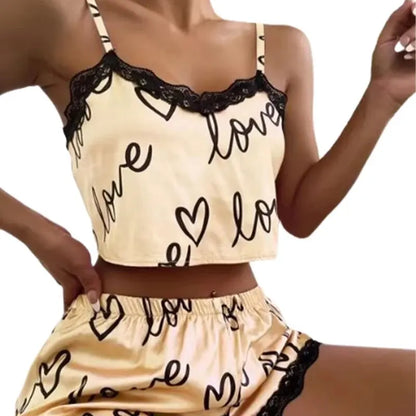 2-Piece Women's Pajama Shorts Set: Sexy Homewear Lingerie with Print Camisoles - Nighty Sleepwear for Ladies