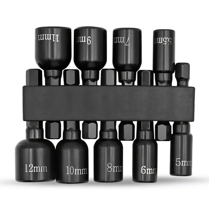 9Pcs Metric Nut Driver Set – 1/4” Hex Socket Drill Bits & Chuck Adapter Set for Electronics & Precision Tool Work