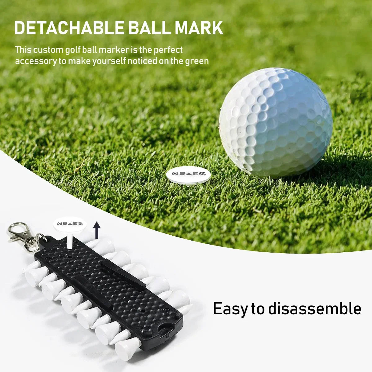 OTAUTAU Portable Golf Tee Rack with 12 Tees, Green Fork & Pencil – Golf Accessory Storage TC001