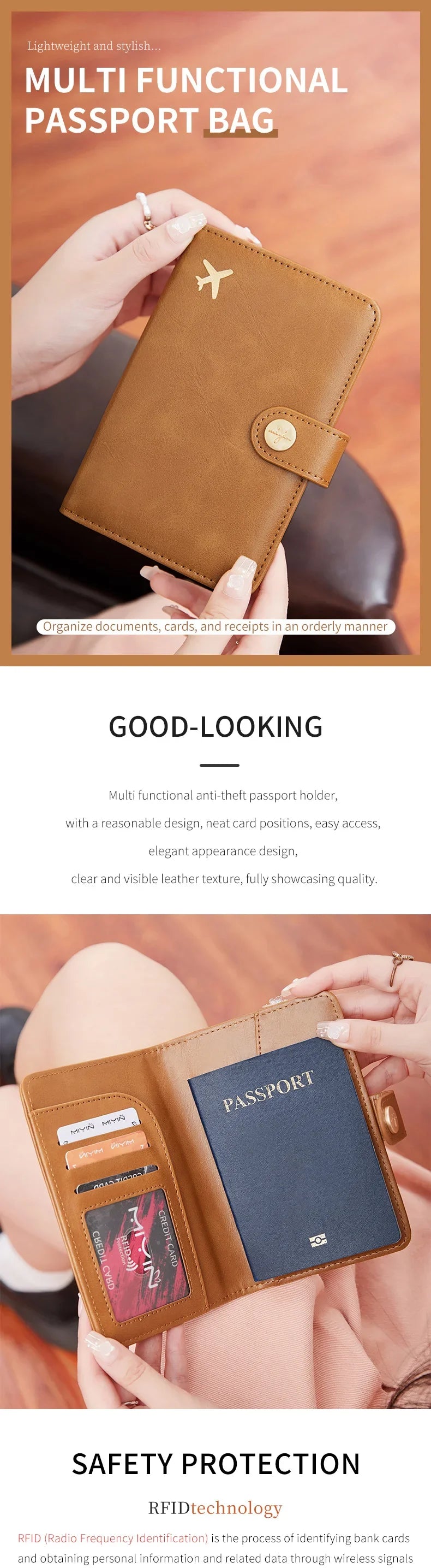 Minimalist RFID Passport Clip Multifunctional PU Leather Wallet – ID & Credit Card Holder Travel Accessory