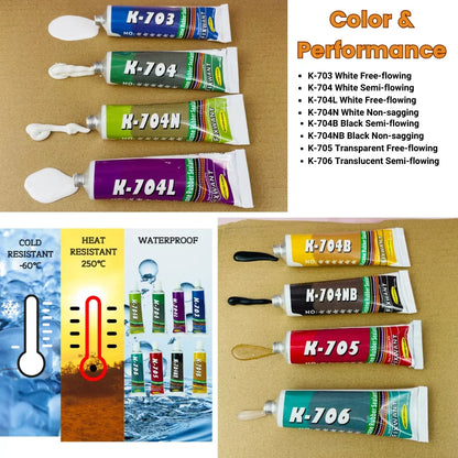 K-703/704/705/706 RTV Silicone Adhesive - 45g Industrial Rubber Sealant for Electronics & Components