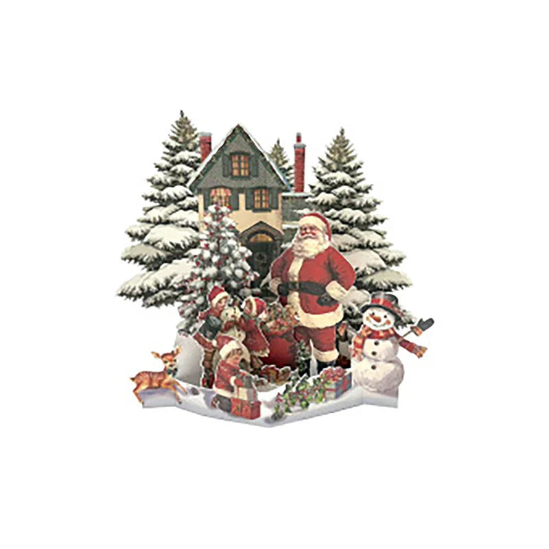 3D Christmas Card – Night Before Christmas Pop-Up Scene with Santa, Reindeer & Snowy Village