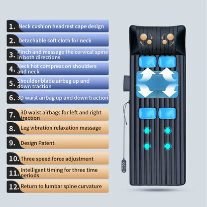 Upgraded Large Area Heated Neck Massager – Vibration Airbag Full Body Massage Mat with Lumbar Traction and Remote Control