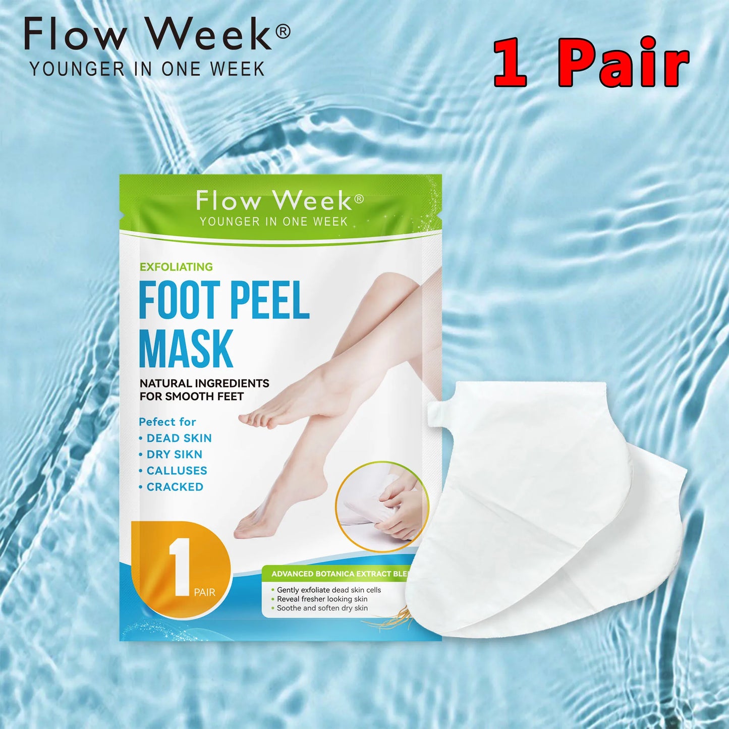 FlowWeek Exfoliating Foot Mask – Removes Dead Skin, Calluses & Dry, Chapped Feet for Smooth, Soft Skin
