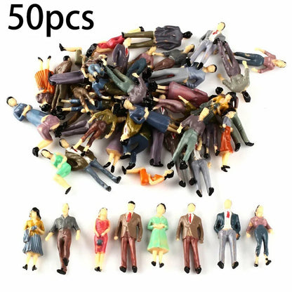 50pcs 1:50 Scale Model People Figures - Painted Plastic Passengers for Train Scenery, DIY Models & Home Decor