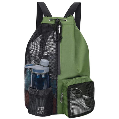 Swim Bag Mesh Drawstring Backpack - Multipurpose Lightweight Beach Bag with Wet Pocket for Swimming, Gym, and Workout Gear