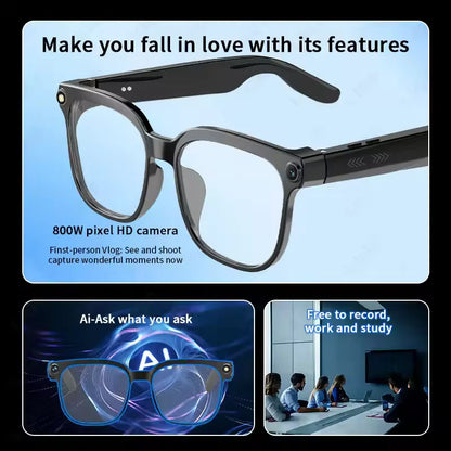 AI Smart Glasses - 800W HD Camera 1080P Video Recording 100+ Language Translation Bluetooth Music & Call Sunglasses