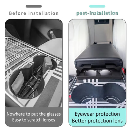 Central Armrest Storage Box for Tesla Model Y/3/3 Highland – Multi-Functional Glasses & Phone Organizer Case, 2024 Accessory