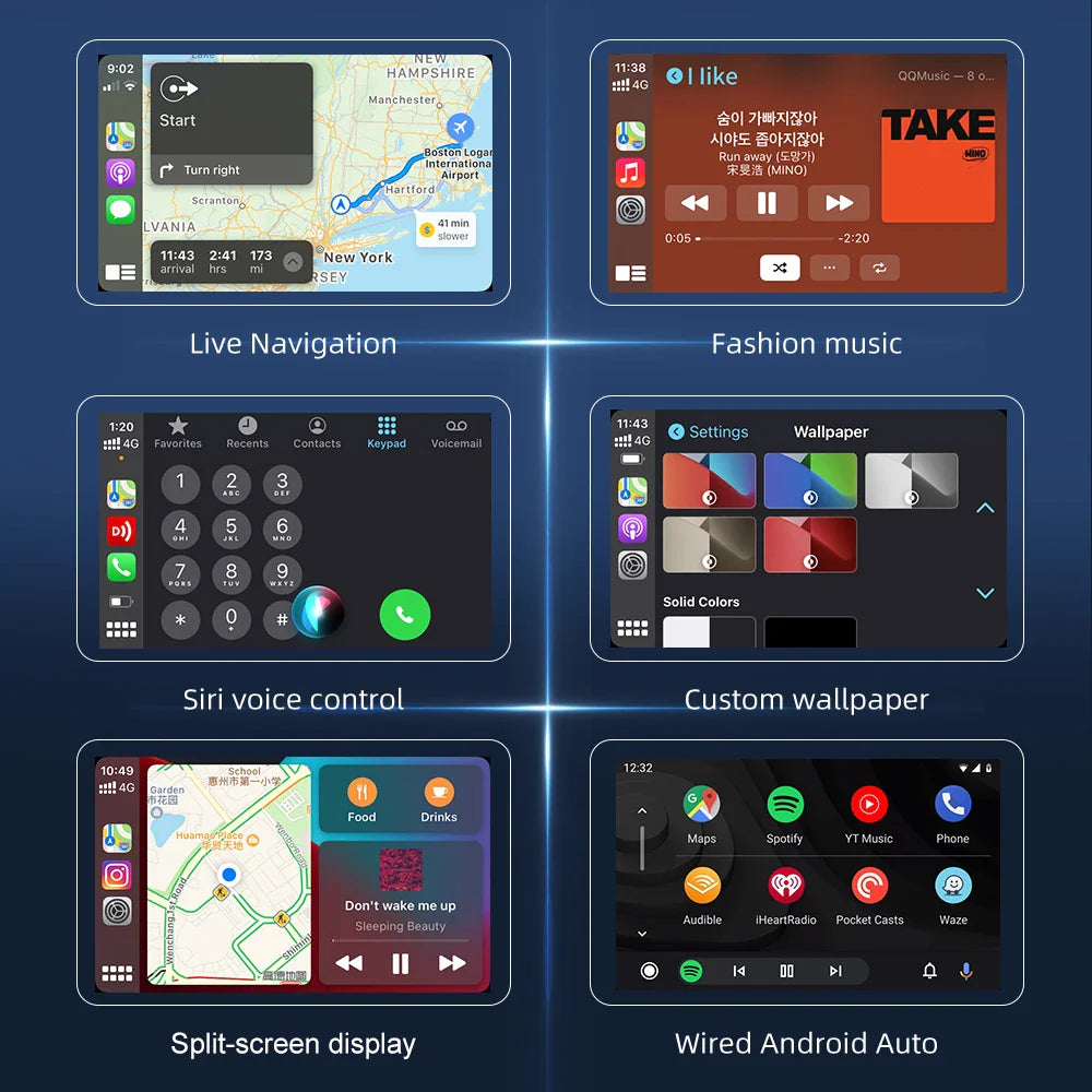 CarlinKit USB Wireless CarPlay Dongle - AI Box with Wired Android Auto, Mirrorlink Car Multimedia Player, Bluetooth Auto Connect