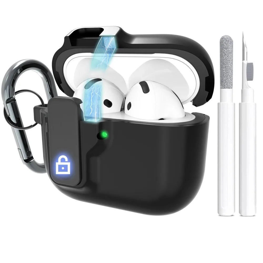 Safety Lock Shockproof Case for AirPods 4 – Protective Wireless Earbuds Case with Cleaning Kit