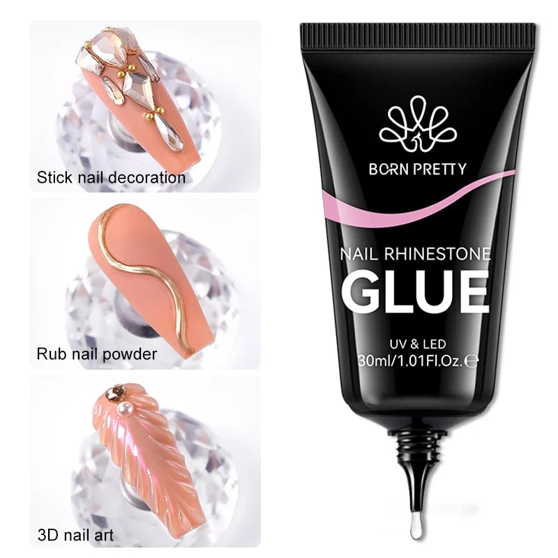 BORN PRETTY 30ML Nail Rhinestone & Gem Glue Gel – 3D Sculpting Adhesive for Nail Art, Flower Carving & DIY Decoration