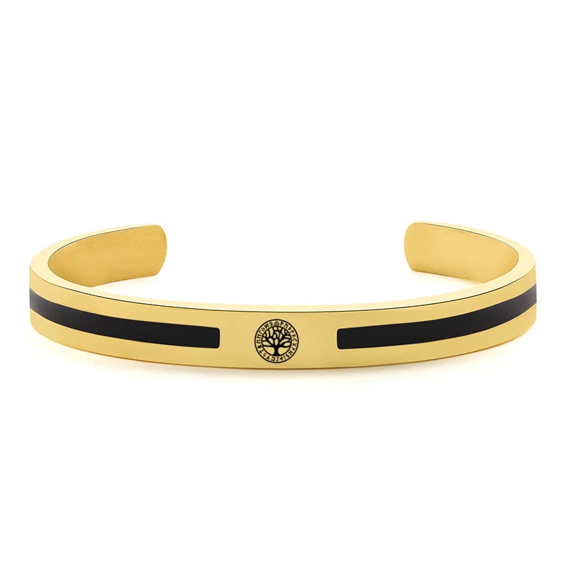 Men's Enamel Bangle - Viking Logo Cuff Bracelet, Stainless Steel Minimalist Bangle for Gentlemen
