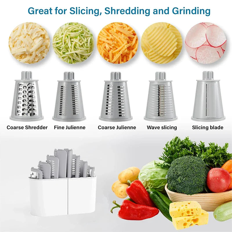 LMETJMA 5-in-1 Rotary Cheese Grater — Vegetable Mandoline, Julienne Slicer & Nut Chopper