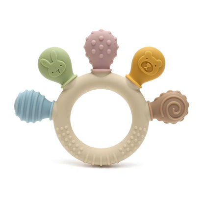 Multicolor Silicone Baby Teething Ring – Handheld Teether Toy for 0-12 Months, Chew Beads Sensory Gum Relief Soother