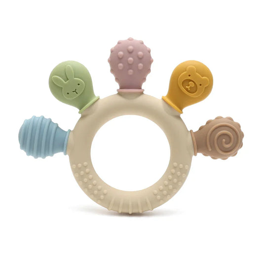 Multicolor Silicone Baby Teething Ring – Handheld Teether Toy for 0-12 Months, Chew Beads Sensory Gum Relief Soother