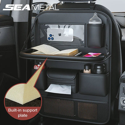 SEAMETAL Car Backseat Storage Bag – Multi-Pocket Seat Back Organizer with Foldable Tablet Tray & Large Capacity