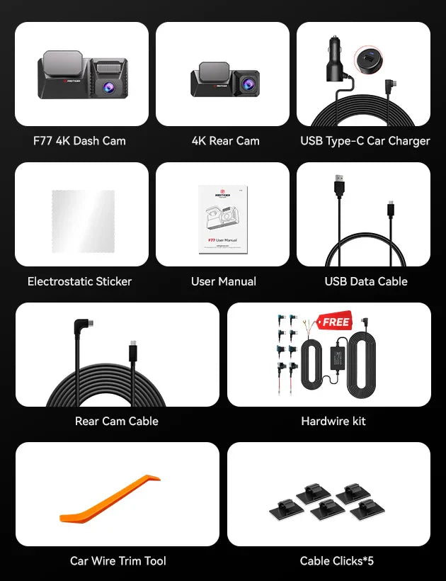 REDTIGER F77 Dashcam – Front and Rear 4K+4K HDR, Sony STARVIS 2 Super Night Vision, Voice Control, 5.8GHz WiFi Dual Dash Cam