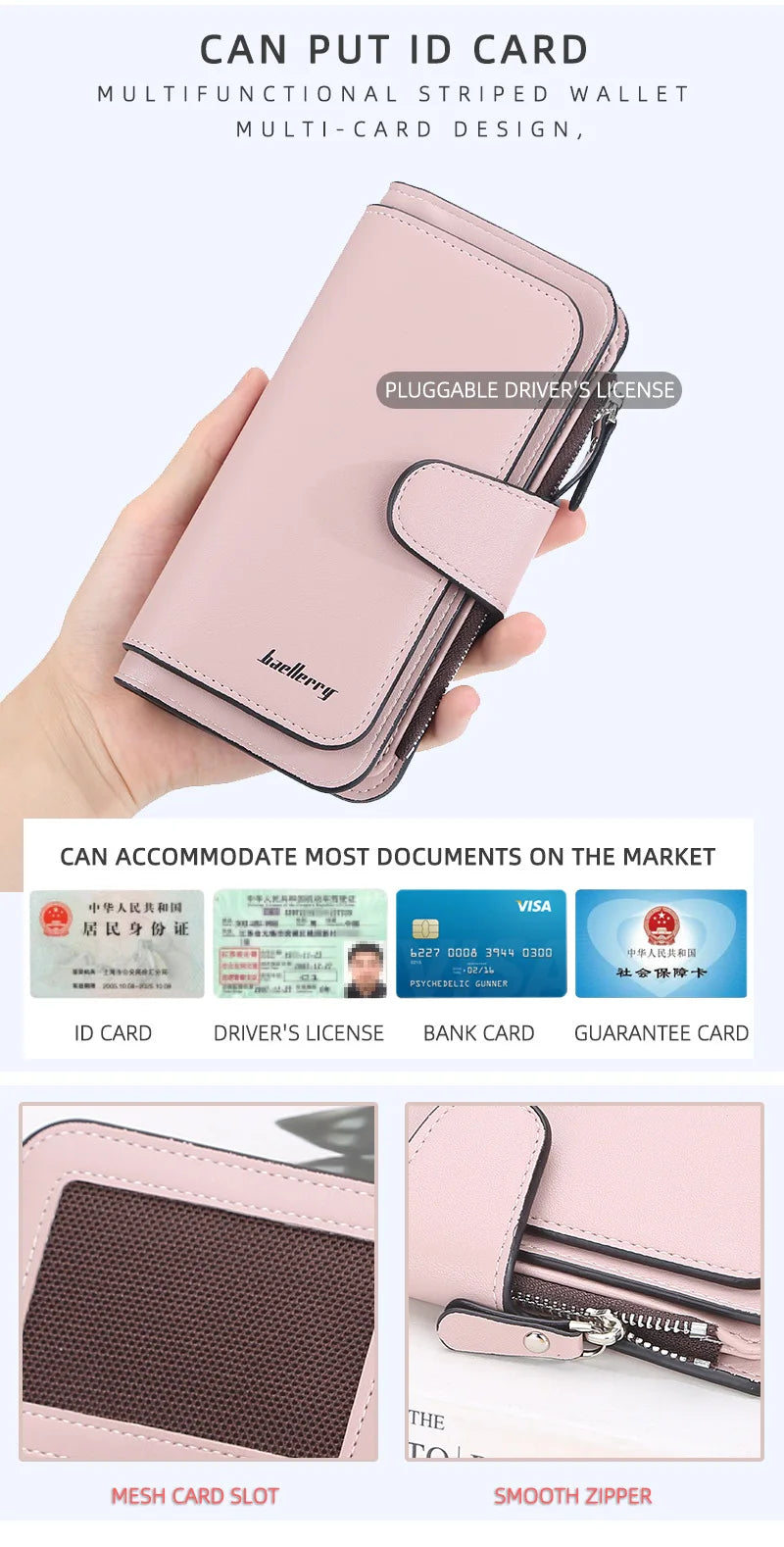 2024 Women’s Long Wallet – Custom Name Engraving, 15 Card Holders & Zippered Classic Purse
