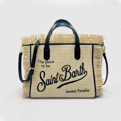 SAINT BARTH Houndstooth Crossbody Bag – Small Cotton Linen Handmade Tote with Tassels for Women