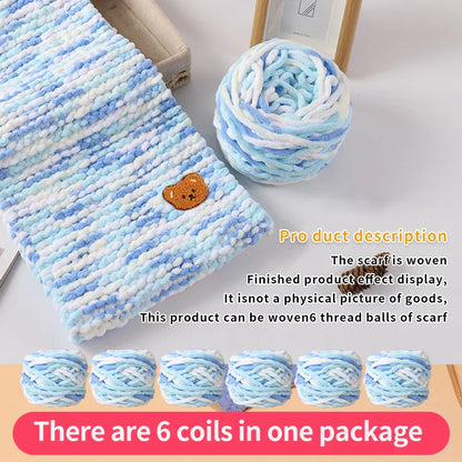 6 Yarn Balls + Teddy Bear DIY Craft Kit – Handmade Thick Woven Scarf Thread Set for Knitting, Jewelry & Creative Gift Making