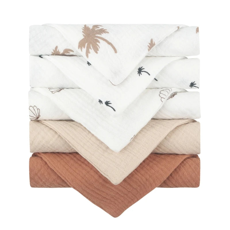 5PCS Baby Cotton Gauze Towels - Soft Absorbent Face Cloths for Bathing, Feeding & Daily Care