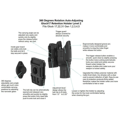 360° Rotating Tactical Holster - Universal Pistol Holder for Sig P320 SP2022 P226 Beretta PX4 Glock 17 19 23