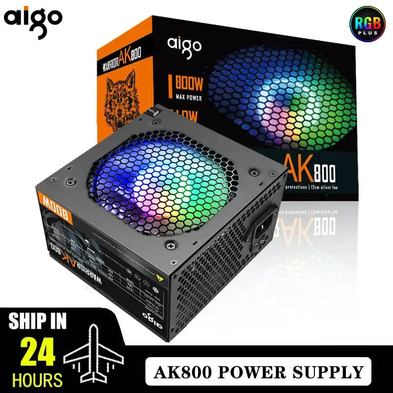 Aigo AK PC Power Supply Unit — 500W to 1000W Gaming PSU with 120mm RGB Fan for Desktop & BTC Mining