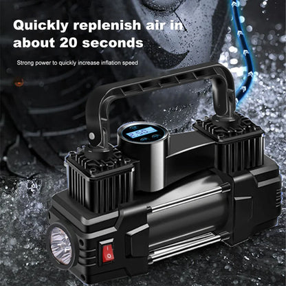 12V Dual Cylinder Air Compressor - 150PSI Heavy Duty Tire Inflator Pump with Pressure Gauge for Cars and Vehicles