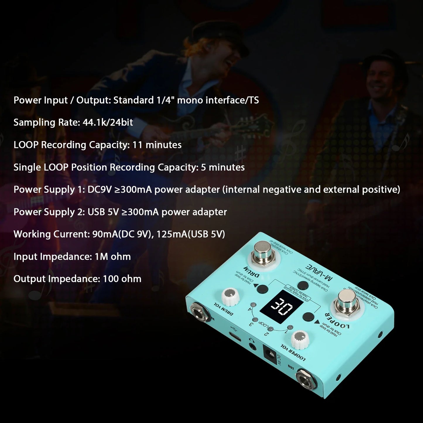 M-VAVE LOST TEMPO Effect Pedal – 2 in 1 Drum & Looper Mini Pedal with Double Footswitch, Drum Machine Pedal
