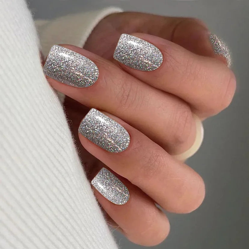 24Pcs Square Press On Nails - Nude White Gradient French False Nail Tips with Full Cover Short Design