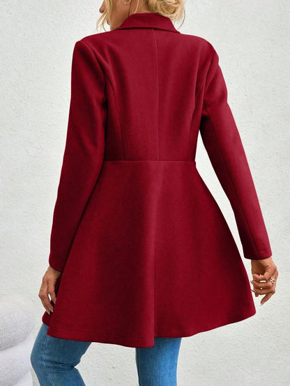 Mia Muse Women's Red Winter Coat – Long Sleeve Lapel Button-Up Work Outerwear for New Year & Valentine's Day Gift