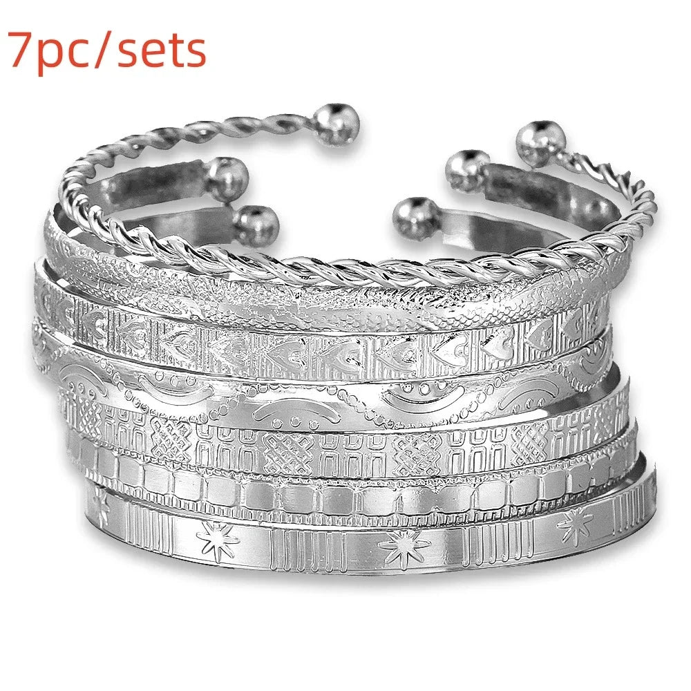 12Pcs Punk Curb Cuban Chain Bracelet Set for Women – Gold Miami Boho Thick Charm Bangles Fashion Jewelry