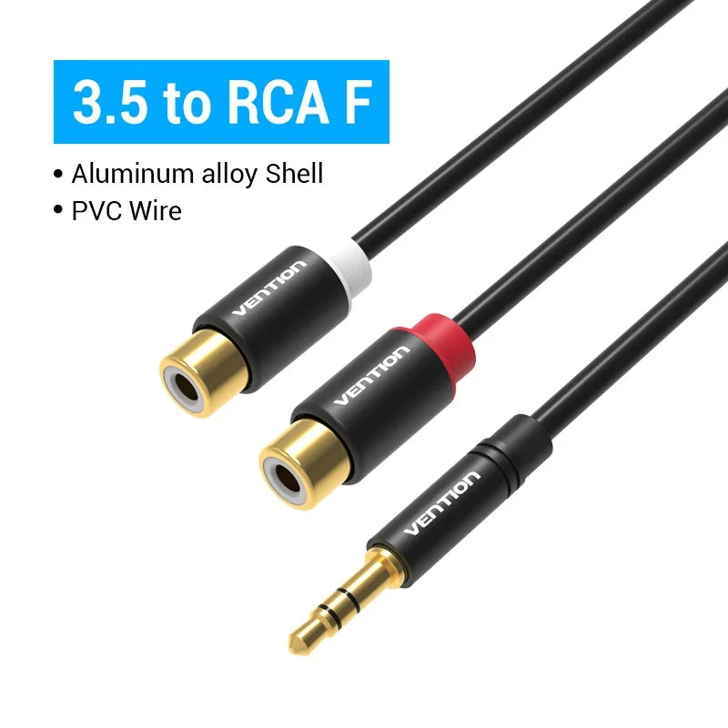 Vention 3.5mm to Dual RCA Female AUX Audio Splitter Cable Y Adapter for iPhone, PC, Speakers & Stereo Systems