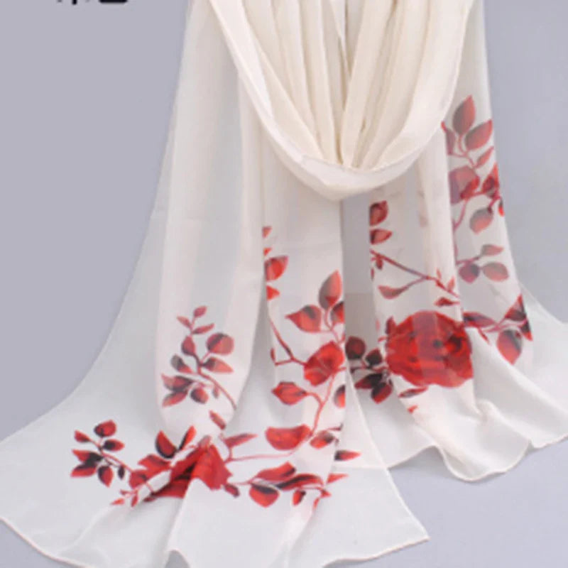 Women’s Chiffon Scarf – Long Butterflies & Branch Pattern Shawl, Elegant Versatile Retro Fashion Accessory