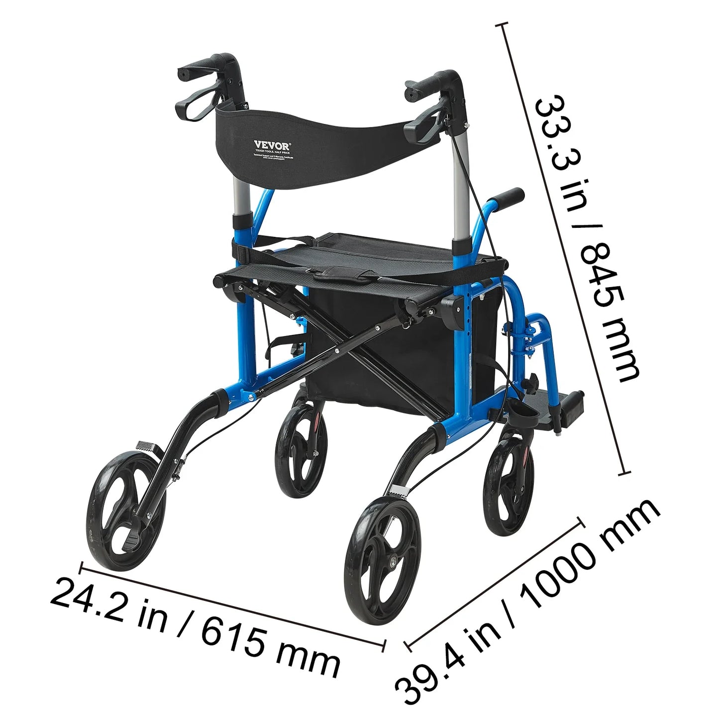 VEVOR 2-in-1 Rollator Walker & Transport Chair – Folding Aluminum Mobility Walker and Wheelchair Combo for Seniors