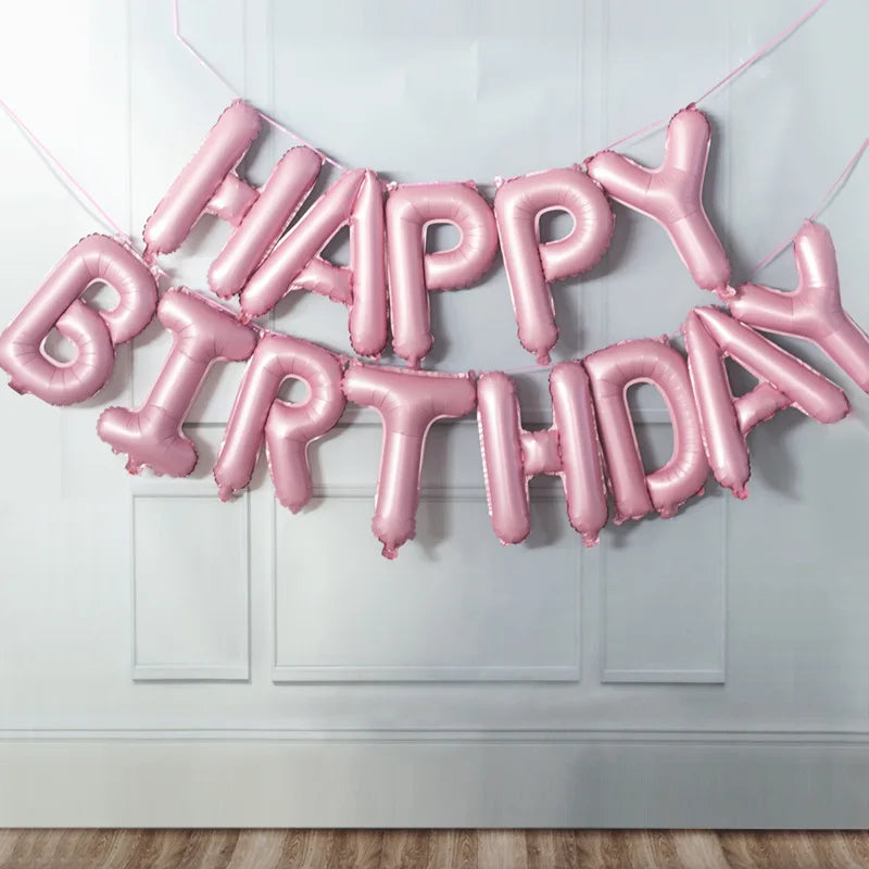 16-Inch Happy Birthday Foil Balloons Set – Pink & Blue Letter Balloons for Birthday Party Decoration