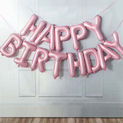 16-Inch Happy Birthday Foil Balloons Set – Pink & Blue Letter Balloons for Birthday Party Decoration