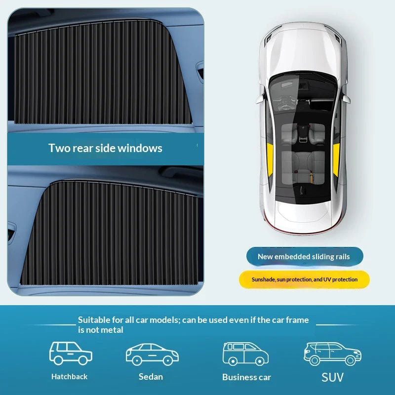 2PCS Universal Car Side Window Sun Shade Curtains – Foldable UV Protection Black Sun Visor Blinds Auto Car Styling Accessories
