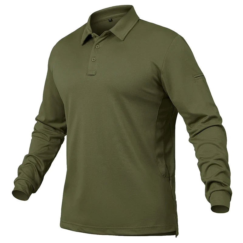 Men’s Lightweight Long Sleeve Polo Shirt — Performance Tactical Outdoor Hiking & Golf Shirt