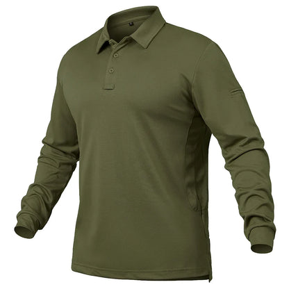 Men’s Lightweight Long Sleeve Polo Shirt — Performance Tactical Outdoor Hiking & Golf Shirt