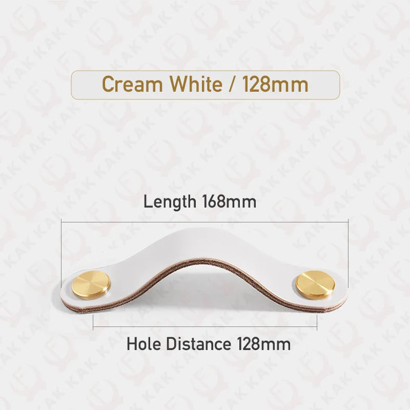 KAK Cowhide Leather Cabinet Handles – Nordic Style Furniture Pulls for Kids Room, Brass & Copper Kitchen Drawer Knobs, Door Hardware