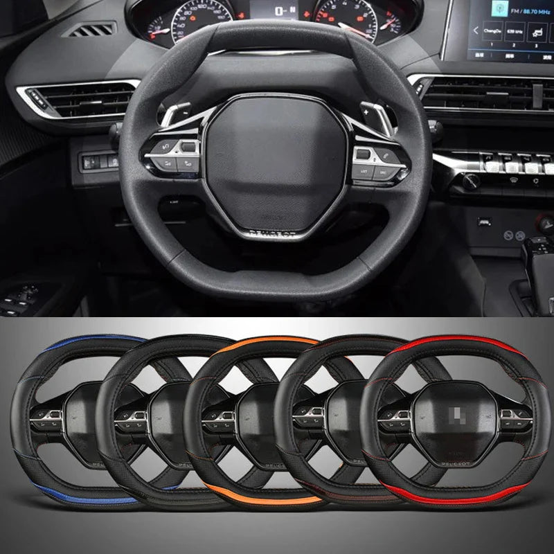 Peugeot 3008/4008/5008 Carbon Fiber & PU Leather Steering Wheel Cover — Auto Interior Accessory