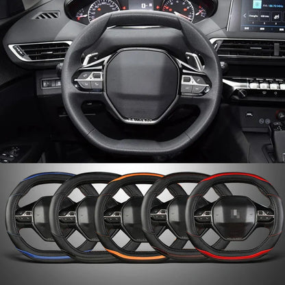Peugeot 3008/4008/5008 Carbon Fiber & PU Leather Steering Wheel Cover — Auto Interior Accessory