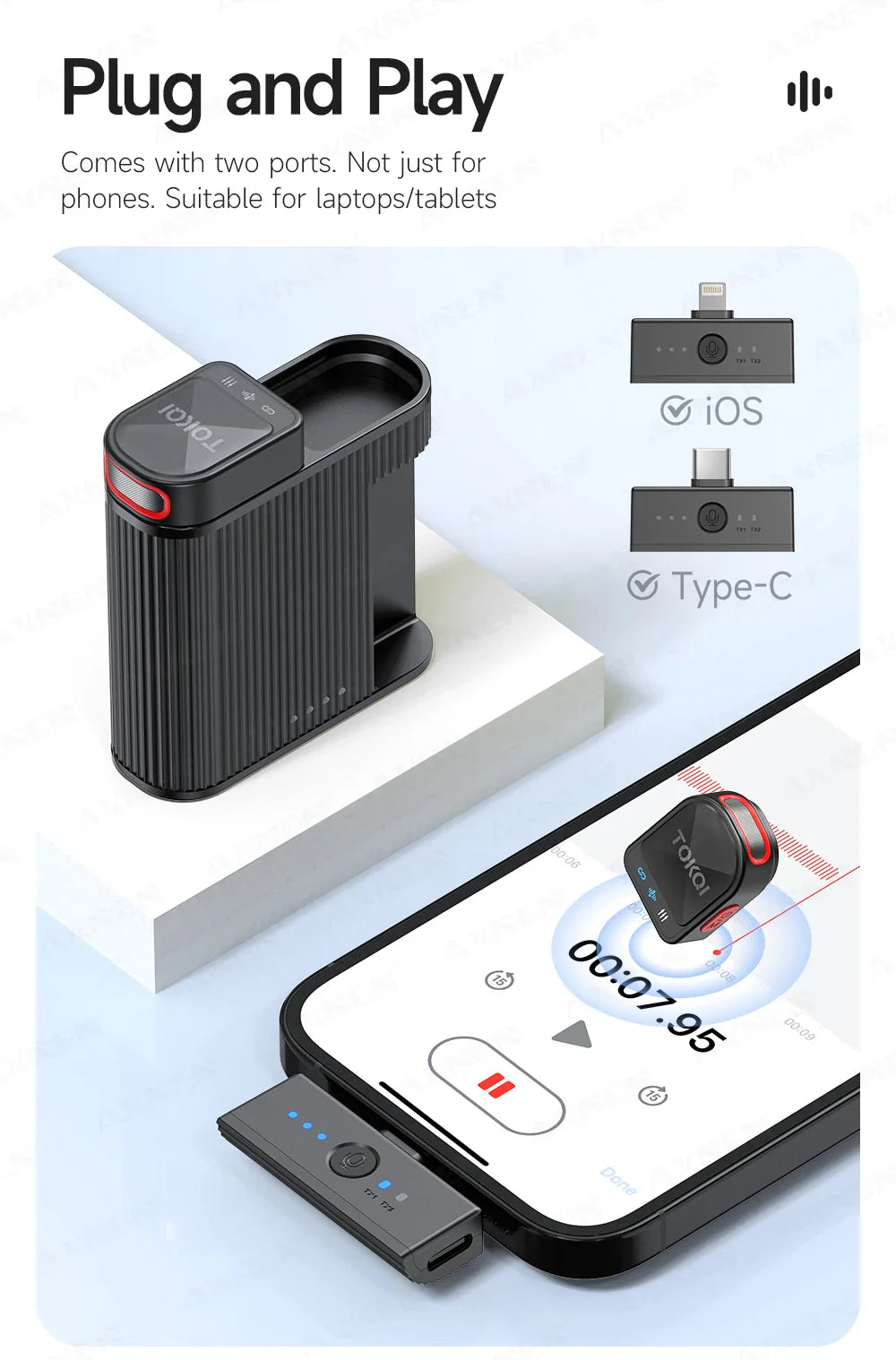 Mini Wireless Lavalier Microphone – Professional 360° Pickup with ENC Noise Reduction for iPhone, Android & Type-C Devices