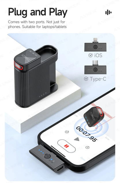 Mini Wireless Lavalier Microphone – Professional 360° Pickup with ENC Noise Reduction for iPhone, Android & Type-C Devices