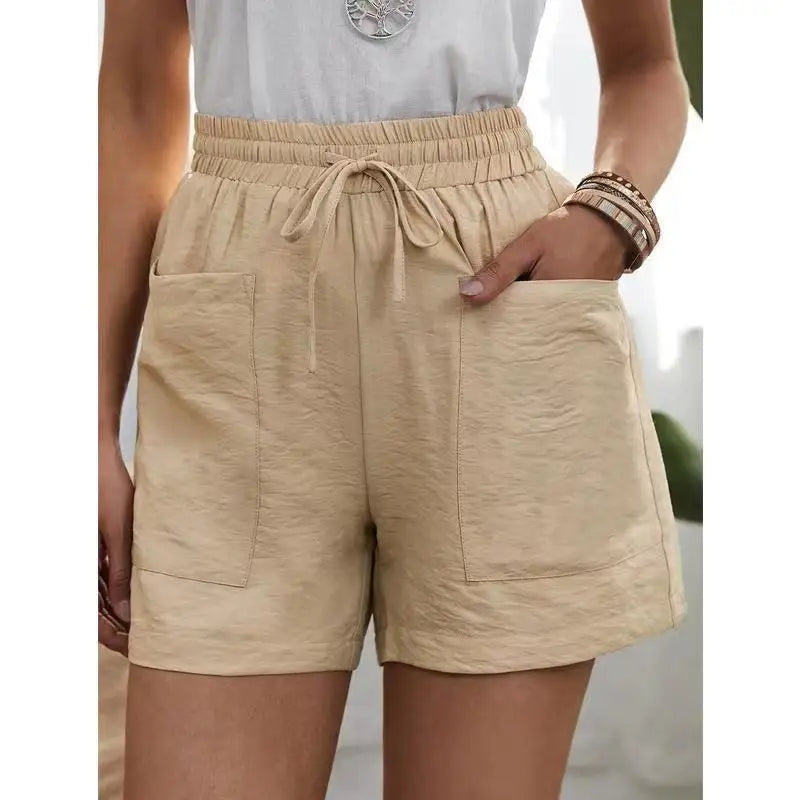 Women’s Summer Wide-Leg Shorts - High Elastic Waist Drawstring Casual Shorts with Pockets