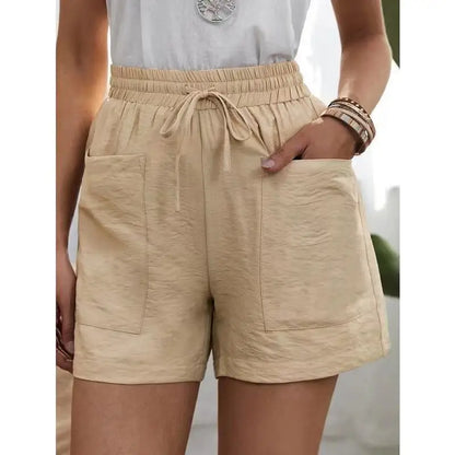 Women’s Summer Wide-Leg Shorts - High Elastic Waist Drawstring Casual Shorts with Pockets