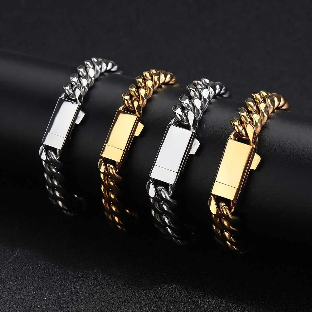 NUOYA Custom Logo Stainless Steel Miami Cuban Link Chain Necklace – Hip Hop Jewelry for Men, Cuban Link Necklace