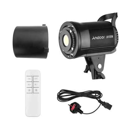 Andoer 100W Studio LED Video Light – 5600K Dimmable Bowens Mount with Remote Control for Video & Live Streaming